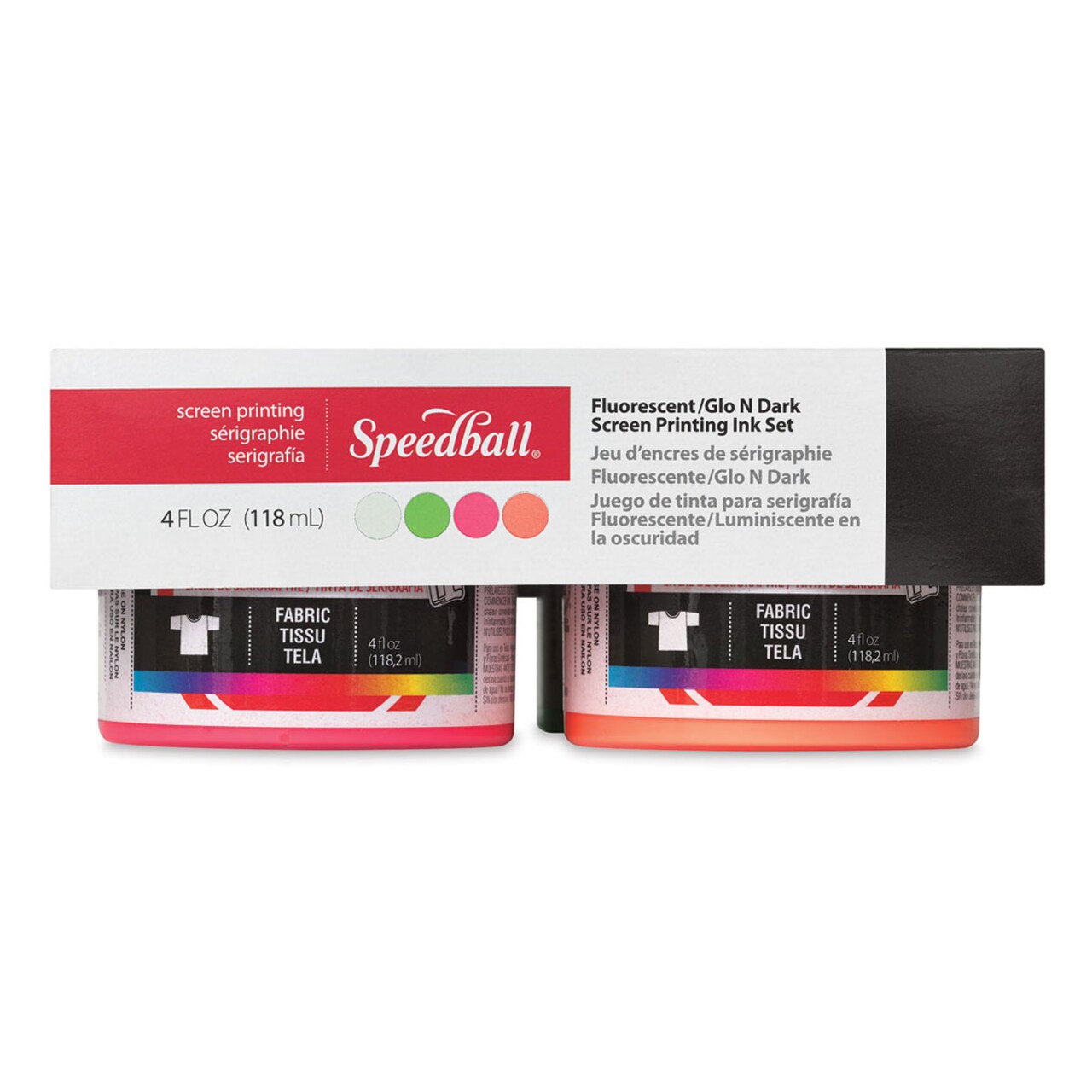 Speedball Fabric Screen Printing Ink - Fluorescent Colors, Set of 4, 4 oz, Jars